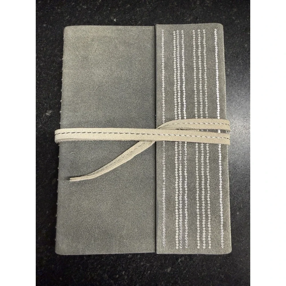Anthropologie Suede Leather Wrap Journal Silver Foil Blank Deckle Pages 8.5